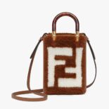 Fendi Women Mini Sunshine Shopper Brown Sheepskin Mini-Bag with Inlay