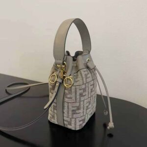 Fendi Tapestry Fabric Mon Tresor Mini Bucket Bag in White