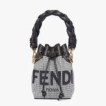 Fendi Women Mon Tresor Gray Houndstooth Wool Mini-Bag