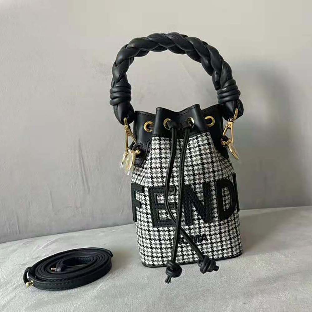 READY — Mini Mon Tresor Bucket Bag in Grey Houndstooth Wool with Fendi Roma  Size 18cm x 12cm x 10cm IDR 16,000,000 Contact our WHATSAPP…