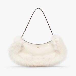 Fendi Women O’Lock Swing Camellia Leather and Fox Fur Pouch