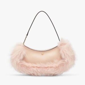Fendi Women O’Lock Swing Pale Pink Leather and Fox Fur Pouch