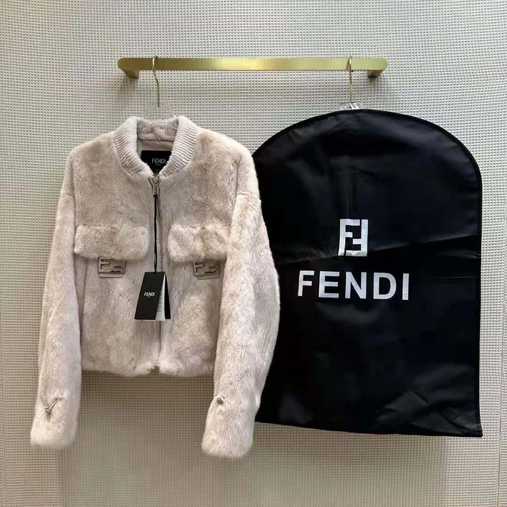 Fendi Women Pink Mink Bomber Jacket