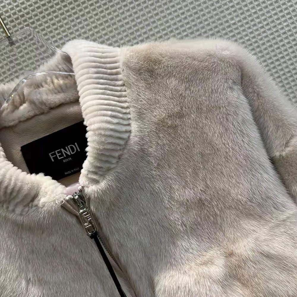 Fendi Women Pink Mink Bomber Jacket