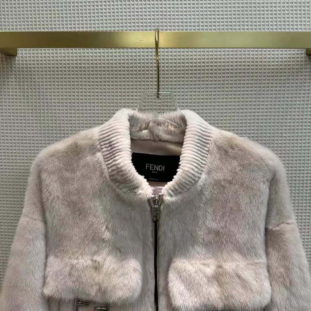 Fendi Women Pink Mink Bomber Jacket