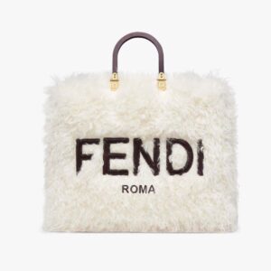 Fendi Women Sunshine Large White Mohair Shopper