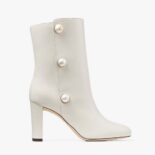 Jimmy Choo Women Rina 85 Latte Nappa Leather Mid-Calf Boots with Pearls