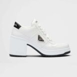 Prada Women Downtown High-Heeled Leather Sneakers-White