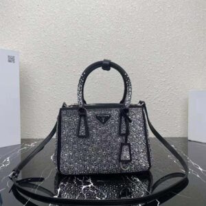 Prada Galleria Satin Mini-Bag with Crystals 1BA906, Pink, One Size