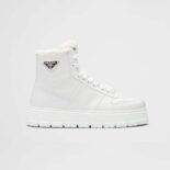 Prada Women Leather and Shearling High-Top Sneakers-White