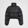Prada Women Re-Nylon Cropped Hooded Down Jacket-Black