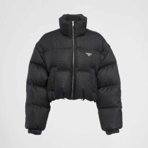 Prada Women Re-Nylon Cropped Hooded Down Jacket-Black