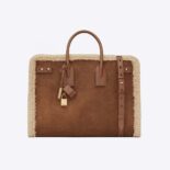 Saint Laurent YSL Men Sac De Jour Thin Large in Shearling and Suede-Brown