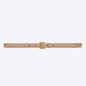 Saint Laurent YSL Women Cassandre Thin Belt with Square Buckle in Lacquered Leather
