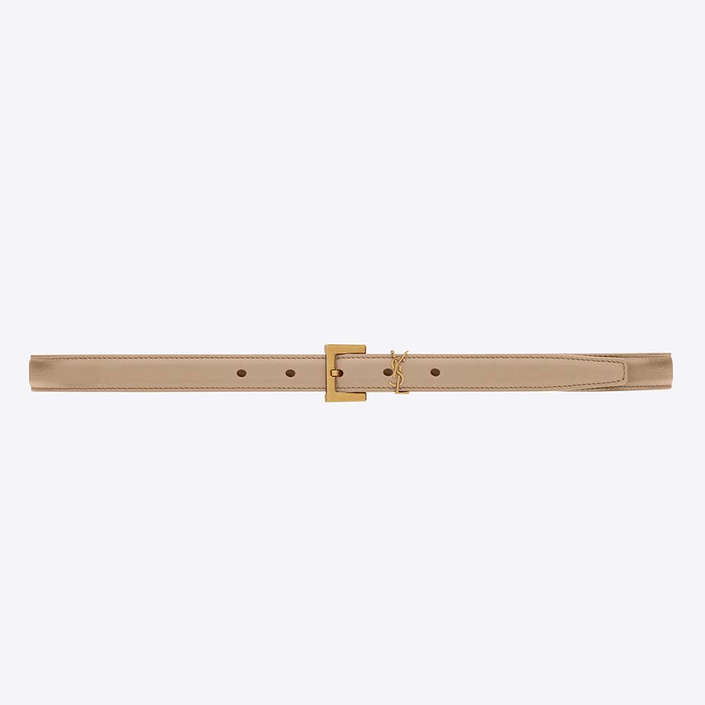 Saint Laurent YSL Women Cassandre Thin Belt with Square Buckle in