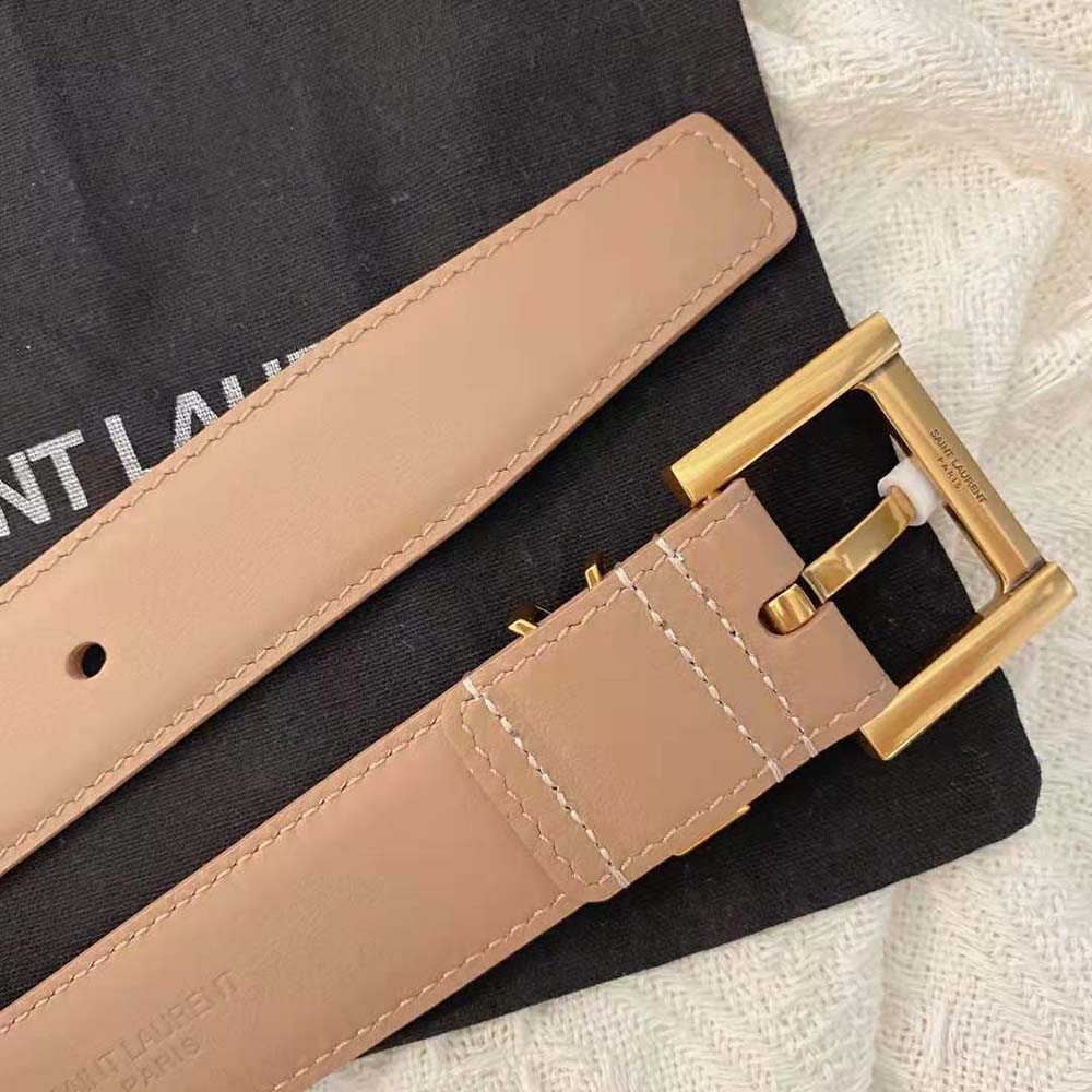 Saint Laurent YSL Women Cassandre Thin Belt with Square Buckle in Lacquered  Leather