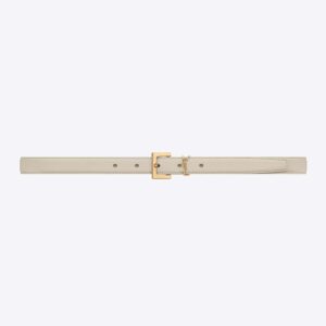 Saint Laurent YSL Women Cassandre Thin Belt with Square Buckle in Lacquered Leather-White