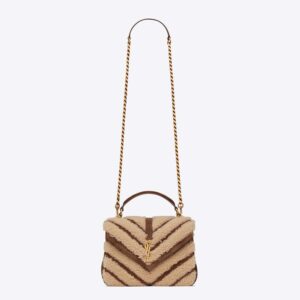 Saint Laurent YSL Women College Medium Chain Bag in Suede and Shearling