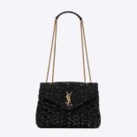 Saint Laurent YSL Women Loulou Small Chain Bag in Quilted "Y" Leather Satin and Sequins