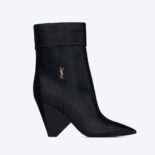 Saint Laurent YSL Women Niki Booties in Smooth Leather and Silver-Tone Monogram-Black