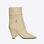Saint Laurent YSL Women Niki Booties in Smooth Leather and Silver-Tone Monogram-White