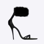 Saint Laurent YSL Women Satine Sandals in Lacquered Ayers-Black