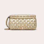Valentino Women Rockstud Spike Shoulder Bag in Crackle-Effect Metallic Nappa Leather-Gold