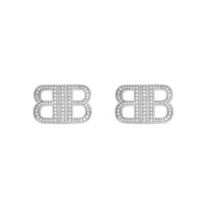 Balenciaga Women BB 2.0 XS Earrings in Silver Brass and Rhinestones