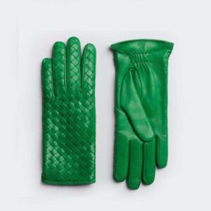 Bottega Veneta Women Intrecciato Leather Gloves-Green