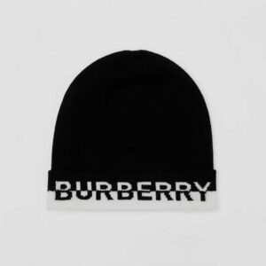 Burberry Unisex Logo Intarsia Cashmere Beanie-Black