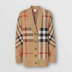 Burberry Women Check Technical Wool Jacquard Cardigan