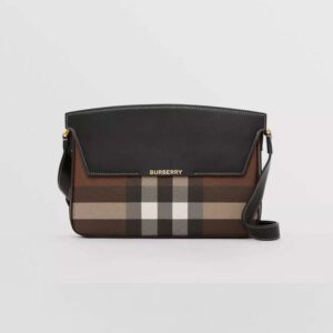 Burberry Women Check and Leather Catherine Shoulder Bag-Black