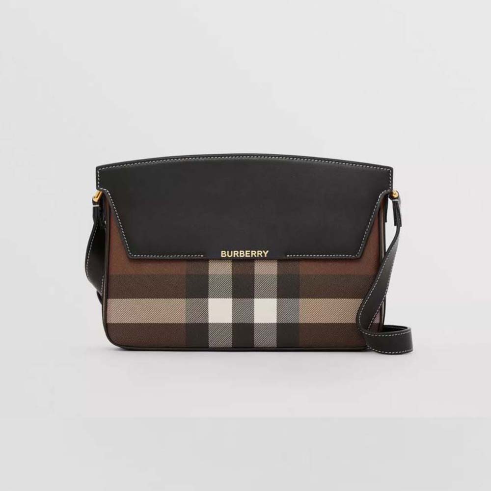 Burberry Women Check and Leather Catherine Shoulder Bag-Black
