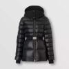 Burberry Women Contrast Hood Nylon Belted Puffer Jacket