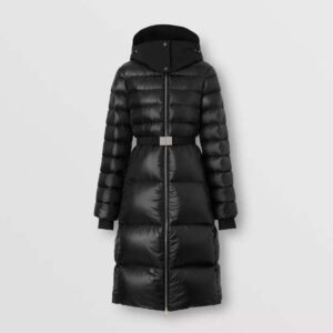 Burberry Women Contrast Hood Nylon Mid-Length Puffer Coat
