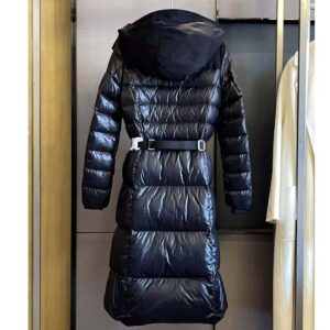 contrast hood nylon mid length puffer coat