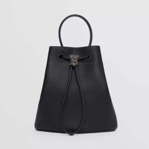 Burberry Women Grainy Leather Small TB Bucket Bag-Black