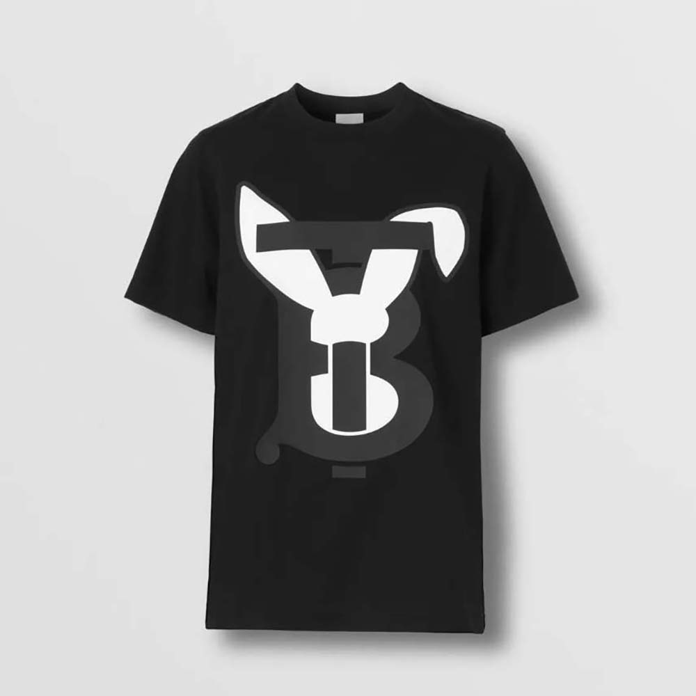 Burberry Men Rabbit Print Cotton T-shirt-Black