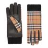 Burberry Women Vintage Check Bouclé and Leather Gloves-Beige