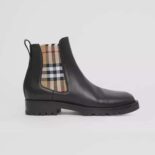 Burberry Women Vintage Check Detail Leather Chelsea Boots-Black