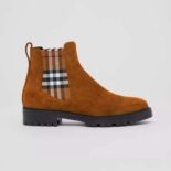 Burberry Women Vintage Check Detail Suede Chelsea Boots-Brown