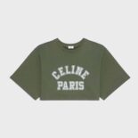 Celine Women Cropped Celine T-shirt in Cotton Fleece-Green