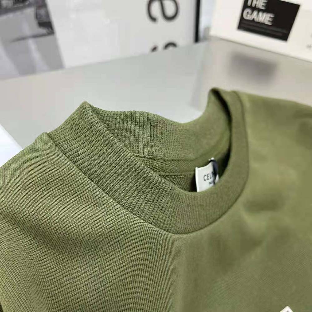 Cropped Celine T-Shirt in Cotton Fleece - White / Green - Size : S - for Women