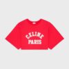 Celine Women Cropped Celine T-shirt in Cotton Fleece-Red