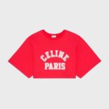 Celine Women Cropped Celine T-shirt in Cotton Fleece-Red