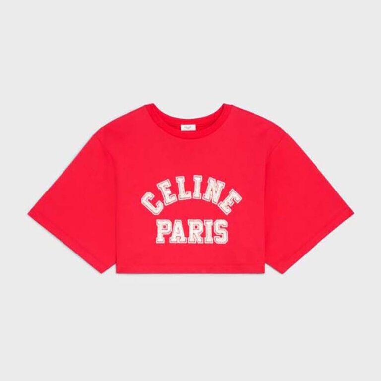 Celine Women Cropped Celine T-shirt in Cotton Fleece-Green