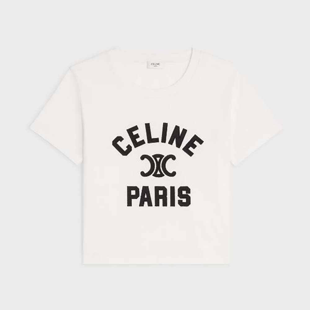 Celine Women Paris T-shirt in Cotton Jersey-White