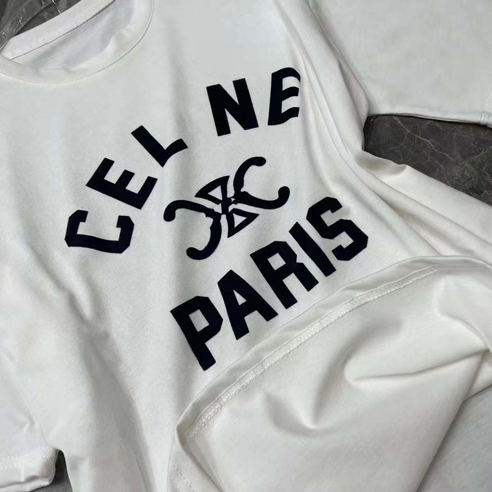 Celine Women Paris T-shirt in Cotton Jersey-White