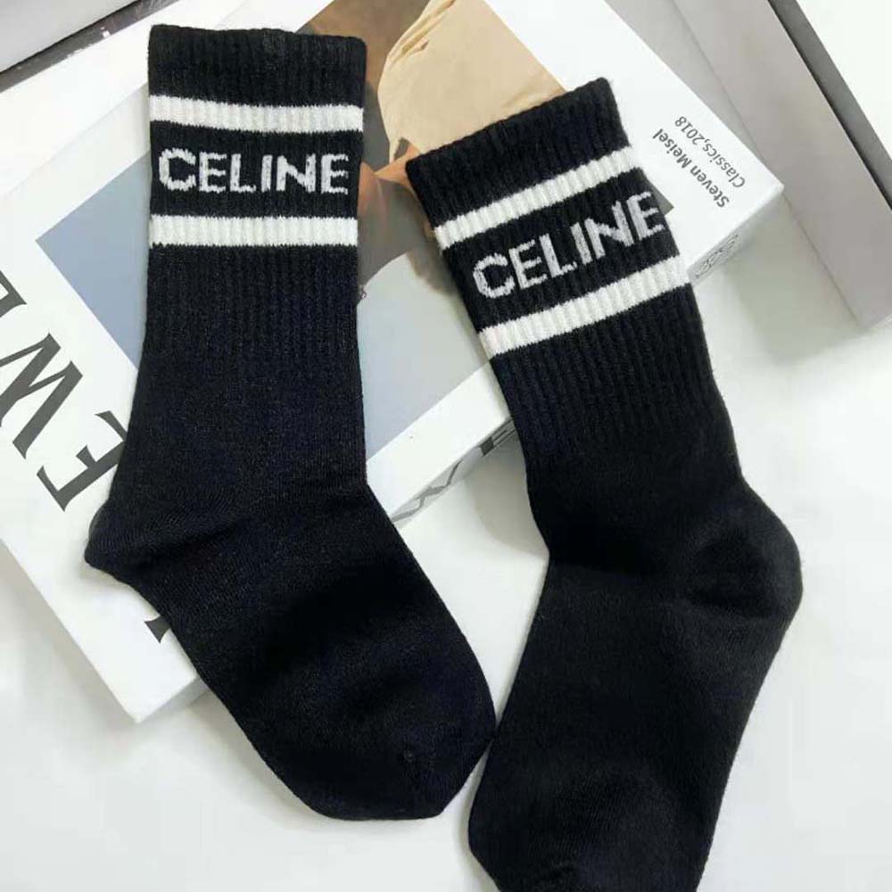 Celine Women Socks in Striped Cotton-Black