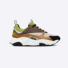 Dior Men B22 Sneaker Green and White Technical Mesh with Ebony and Camel Smooth Calfskin